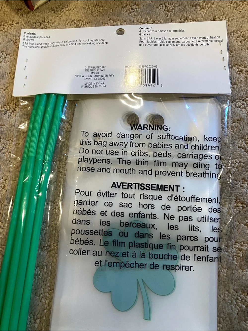 Pouches, Celebrate It Green Shamrock Drink w/Straws